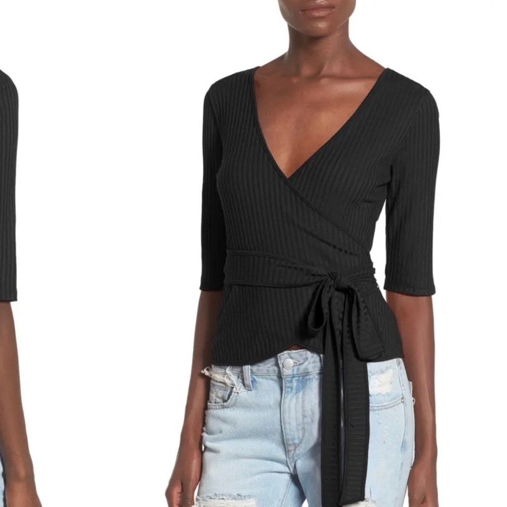 LEITH Rib Knit Wrap black Top xs